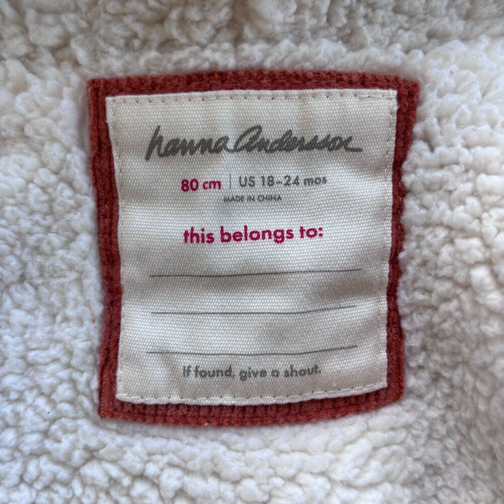 Hanna Andersson Baby Size 80 18-24M Fox Corduroy Sherpa Lined Hooded Jacket Coat - Picture 6 of 8